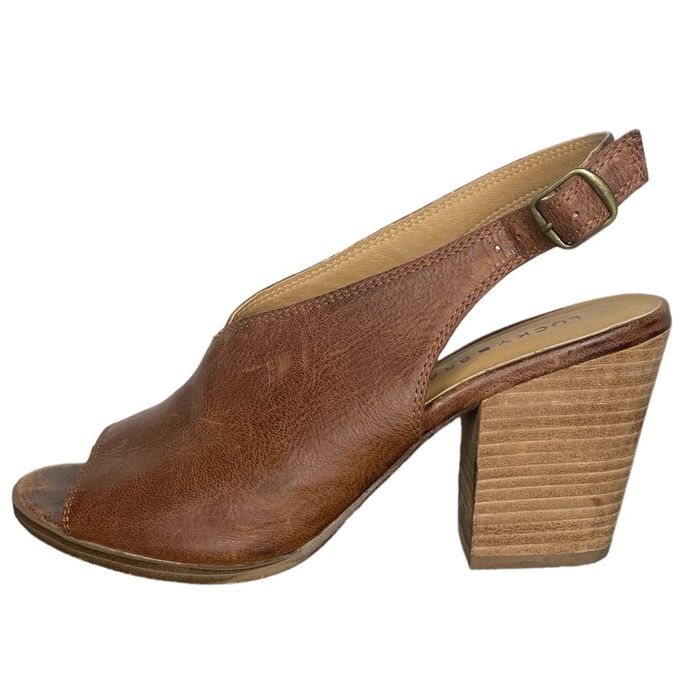 Lucky Brand Ovrandie Distressed Brown Open Toe Slingback Size 7 1/2